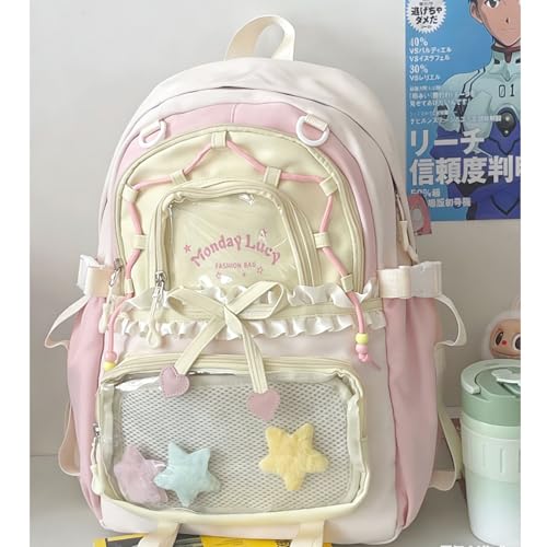 jingyuKJ Kawaii ita Backpack - Cute Backpack Coquette Aesthetic Back Pack Y2K Daypack with Clear Pockets with Clear Pockets (Pink)