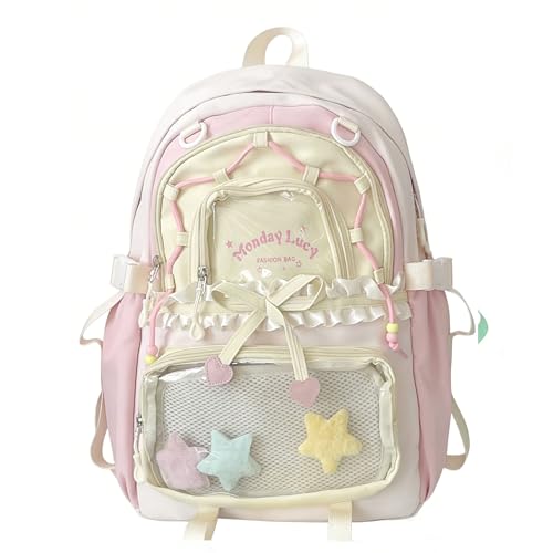 jingyuKJ Kawaii ita Backpack - Cute Backpack Coquette Aesthetic Back Pack Y2K Daypack with Clear Pockets with Clear Pockets (Pink) | Backpacks4Less