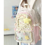 jingyuKJ Kawaii ita Backpack - Cute Backpack Coquette Aesthetic Back Pack Y2K Daypack with Clear Pockets with Clear Pockets (Pink)
