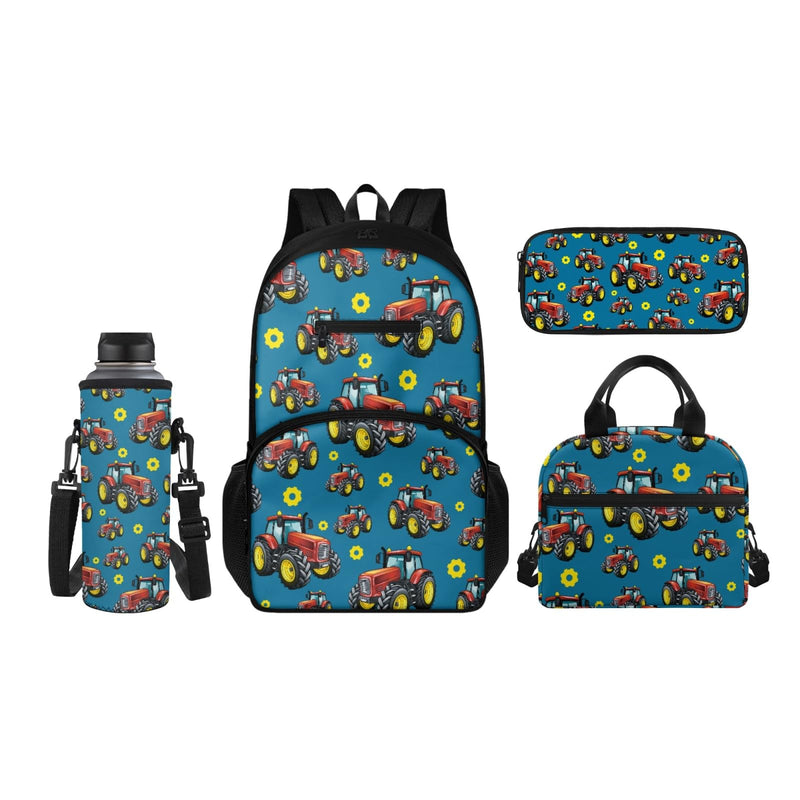 JOAIFO Jeep Cartoon Backpack for School with Lunch Bag Pencil Box and Water Bottle Holder for Boys Cool Design Kids School Bag Set of 4 Washable School Supplies