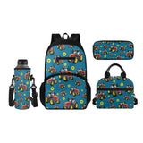 JOAIFO Jeep Cartoon Backpack for School with Lunch Bag Pencil Box and Water Bottle Holder for Boys Cool Design Kids School Bag Set of 4 Washable School Supplies