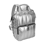 Joan & David Quilted Backpack For Women - 18 Inch Diamond Quilted Womens Black Backpack, Nylon Puffer Bookbag, College Laptop Backpack Water - resistant Bookbag - Chrome