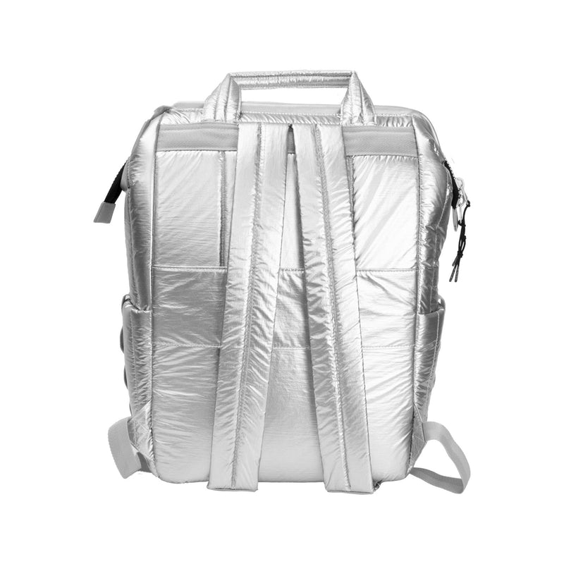Joan & David Quilted Backpack For Women - 18 Inch Diamond Quilted Womens Black Backpack, Nylon Puffer Bookbag, College Laptop Backpack Water - resistant Bookbag - Chrome