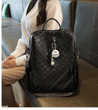 JohnMojie Checkerboard Daypack Backpack for Women, Women's Commuting PU Backpack Leisure Bag