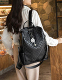 JohnMojie Checkerboard Daypack Backpack for Women, Women's Commuting PU Backpack Leisure Bag