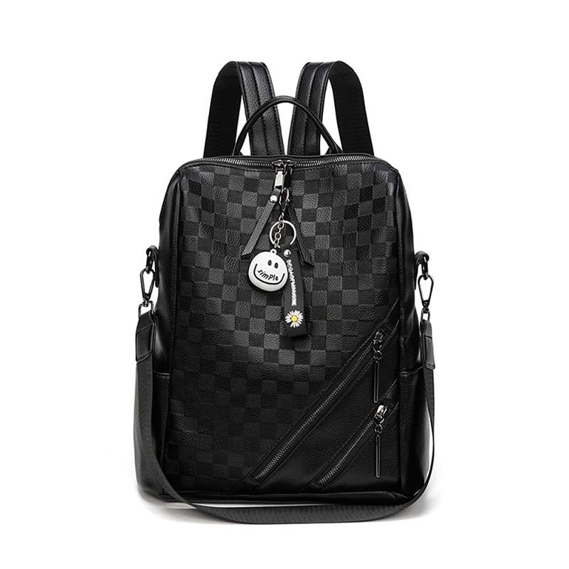 JohnMojie Checkerboard Daypack Backpack for Women, Women's Commuting PU Backpack Leisure Bag