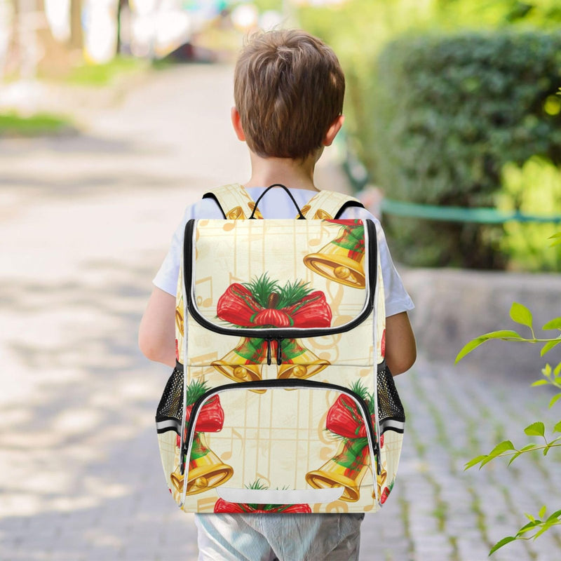 Joisal Kids Backpack Girls Student Large Back to School Bags Cute Christmas Bells Bows Beige Book Bag Elementary Boys Backpacks Cool Capacity 18L