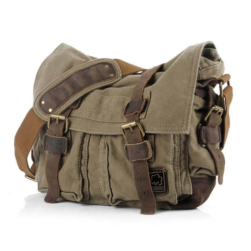 JONON Vintage Military Men Canvas Messenger Bag for 13.3 - 17" Laptop (Size 17.3", Green)