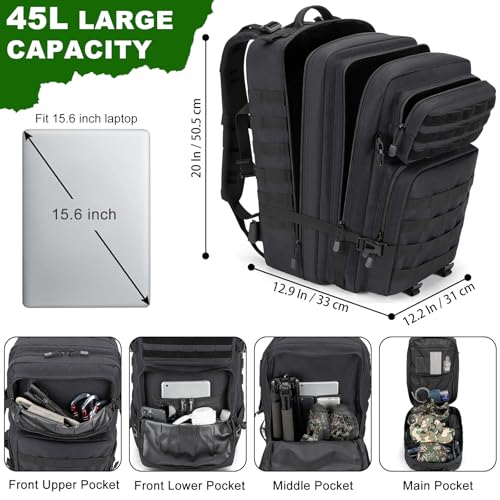 Jornova 45L Large Tactical Backpack Military MOLLE 3 Day Bug Out Bag