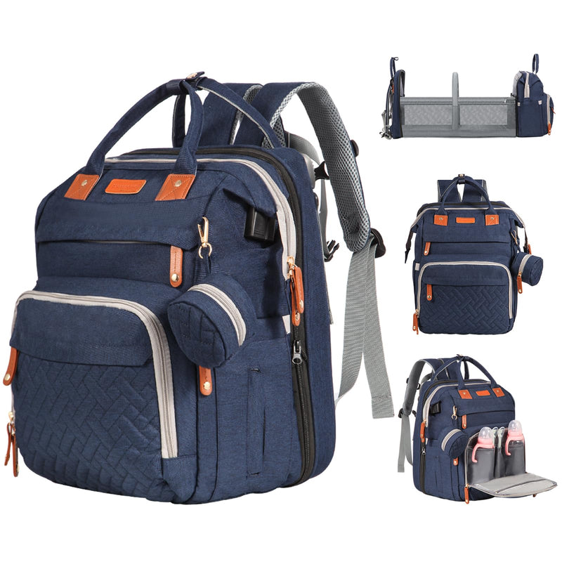 JOYCE Baby Diaper Bag Backpack, with Diaper Changing Station, Multi - functional Travel Waterproof Backpack, for Baby Boys and Girls, with Foldable Portable Diaper Pad and Sunshade (Large Blue)