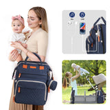 JOYCE Baby Diaper Bag Backpack, with Diaper Changing Station, Multi - functional Travel Waterproof Backpack, for Baby Boys and Girls, with Foldable Portable Diaper Pad and Sunshade (Large Blue)