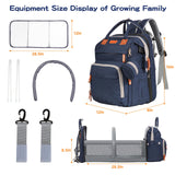 JOYCE Baby Diaper Bag Backpack, with Diaper Changing Station, Multi - functional Travel Waterproof Backpack, for Baby Boys and Girls, with Foldable Portable Diaper Pad and Sunshade (Large Blue)