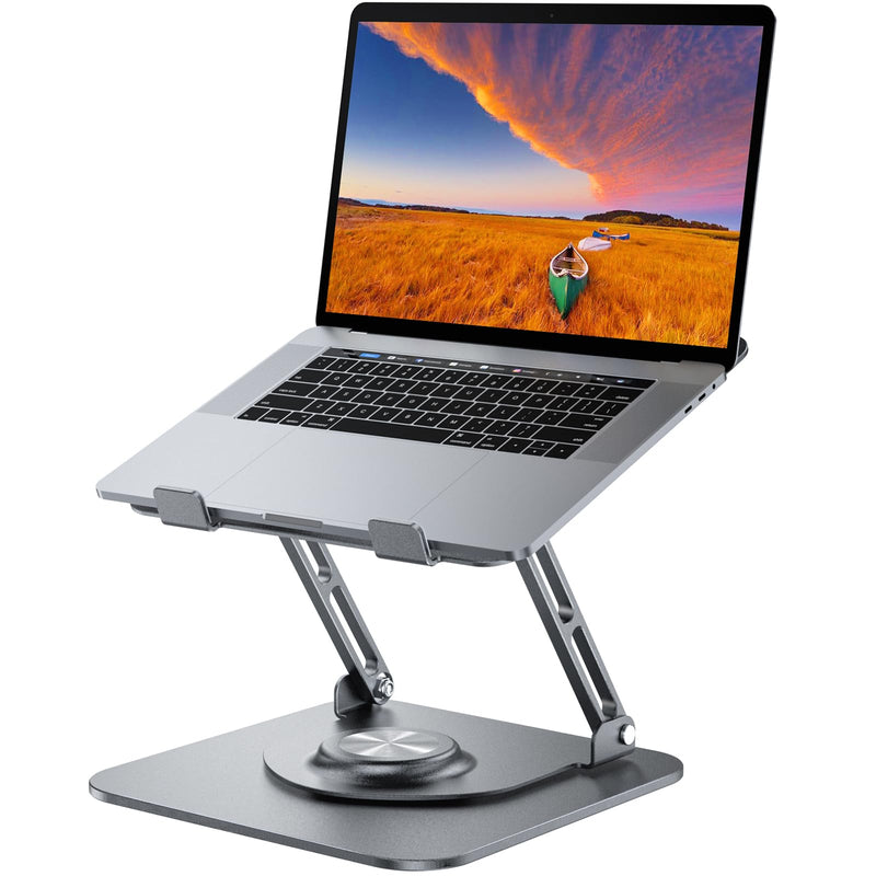 JOYEKY Laptop Stand for Desk, Adjustable Computer Stand with 360° Rotating Base, Ergonomic Laptop Riser for Collaborative Work, Foldable & Portable Laptop Stand, fits for All 10 - 16" Laptops (Grey)