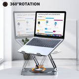 JOYEKY Laptop Stand for Desk, Adjustable Computer Stand with 360° Rotating Base, Ergonomic Laptop Riser for Collaborative Work, Foldable & Portable Laptop Stand, fits for All 10 - 16" Laptops (Grey)