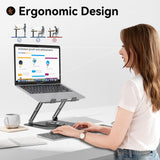 JOYEKY Laptop Stand for Desk, Adjustable Computer Stand with 360° Rotating Base, Ergonomic Laptop Riser for Collaborative Work, Foldable & Portable Laptop Stand, fits for All 10 - 16" Laptops (Grey)