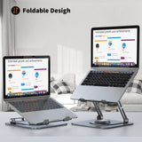 JOYEKY Laptop Stand for Desk, Adjustable Computer Stand with 360° Rotating Base, Ergonomic Laptop Riser for Collaborative Work, Foldable & Portable Laptop Stand, fits for All 10 - 16" Laptops (Grey)