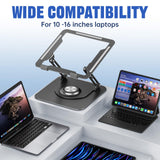 JOYEKY Laptop Stand for Desk, Adjustable Computer Stand with 360° Rotating Base, Ergonomic Laptop Riser for Collaborative Work, Foldable & Portable Laptop Stand, fits for All 10 - 16" Laptops (Grey)
