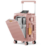 Joyway 20 Inch Carry on Luggage with Aluminium Frame and Front Pocket, PC Hardshell Suitcase with USB Port and Cup Holder, 21.5x14.2x9 Airline Approved, Luggage with Spinner Wheel TSA Lock(Rose Gold)