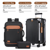 Joyway 20in Carry On Luggage with Cup Holder and USB Port, 25% Expandable Capacity, Smart Suitcase with Anti Slip Wheels and Backpack, Perfect for Men and Women 3 Piece Set Black