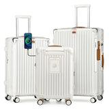 Joyway 3 Piece Set Hardside Expandable Luggage with USB Charging Port and Cup Holder, TSA Lock Spinner Wheels Suitcase for International Travel, Lightweight Carry On Checked Baggage, White