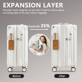 Joyway 3 Piece Set Hardside Expandable Luggage with USB Charging Port and Cup Holder, TSA Lock Spinner Wheels Suitcase for International Travel, Lightweight Carry On Checked Baggage, White