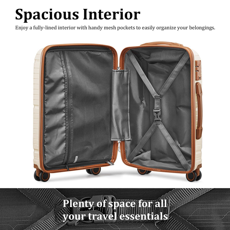 Joyway Luggage Sets 5 Piece PP Hardshell Carry on Suitcase, Travel Lightweight Carry - on with Double Spinner Wheels and TSA Lock, Beige Brown