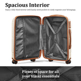 Joyway Luggage Sets 5 Piece PP Hardshell Carry on Suitcase, Travel Lightweight Carry - on with Double Spinner Wheels and TSA Lock, Beige Brown
