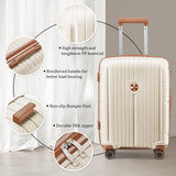 Joyway Luggage Sets 5 Piece PP Hardshell Carry on Suitcase, Travel Lightweight Carry - on with Double Spinner Wheels and TSA Lock, Beige Brown
