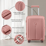 Joyway Luggage Sets 5 Piece PP Hardshell Carry on Suitcase, Travel Lightweight Carry - on with Double Spinner Wheels and TSA Lock, Rose Gold