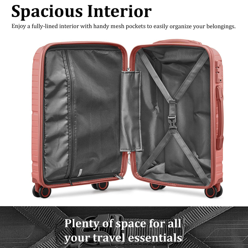Joyway Luggage Sets 5 Piece PP Hardshell Carry on Suitcase, Travel Lightweight Carry - on with Double Spinner Wheels and TSA Lock, Rose Gold