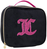 Juicy Couture Black Hot Pink Makeup Bag Cosmetics Organizer Travel Essentials Compartmentalized Glitter