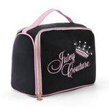 Juicy Couture Black Makeup Bag Cosmetics Organizer Travel Essentials Bowler Vintage Style Velour Rhinestone Crown