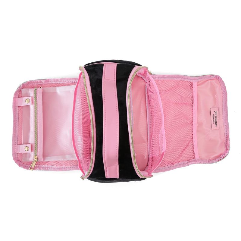 Juicy Couture Black Makeup Bag Cosmetics Organizer Travel Essentials Bowler Vintage Style Velour Rhinestone Crown