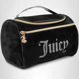 Juicy Couture Black Makeup Bag Cosmetics Organizer Travel Essentials Hanging Duffel Velour Rhinestones