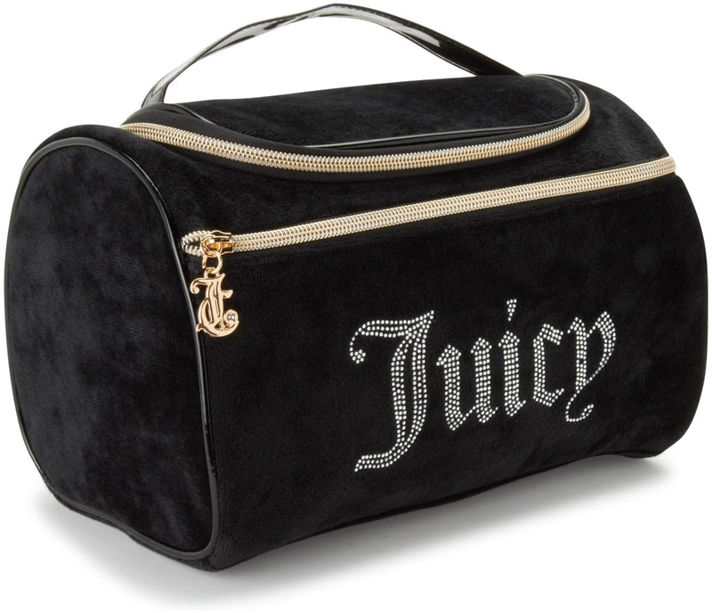 Juicy Couture Black Makeup Bag Cosmetics Organizer Travel Essentials Hanging Duffel Velour Rhinestones