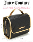 Juicy Couture Black Makeup Bag Cosmetics Organizer Travel Essentials Hanging Hook Faux Quilted Leather Gold Trim