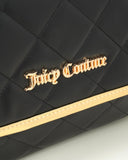 Juicy Couture Black Makeup Bag Cosmetics Organizer Travel Essentials Hanging Hook Faux Quilted Leather Gold Trim
