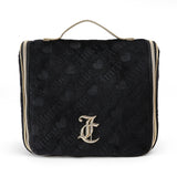 Juicy Couture Black Makeup Bag Cosmetics Organizer Travel Essentials Hanging Hook Heart Velour