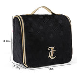 Juicy Couture Black Makeup Bag Cosmetics Organizer Travel Essentials Hanging Hook Heart Velour