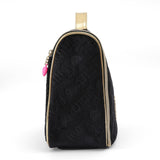 Juicy Couture Black Makeup Bag Cosmetics Organizer Travel Essentials Hanging Hook Heart Velour