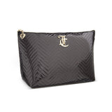 Juicy Couture Black Makeup Bag Cosmetics Organizer Travel Essentials Top Zip Pouch Faux Patent Leather Zig Zag Pattern