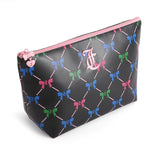 Juicy Couture Black Makeup Bag Cosmetics Organizer Travel Essentials Top Zip Pouch Multi Color Bow