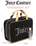Juicy Couture Black Makeup Bag Cosmetics Organizer Travel Essentials Weekender Velour Rhinestone Gold Trim