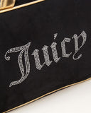 Juicy Couture Black Makeup Bag Cosmetics Organizer Travel Essentials Weekender Velour Rhinestone Gold Trim