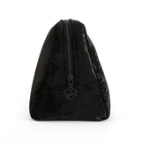 Juicy Couture Black Makeup Bag Cosmetics Organizer Travel Essentials Zip Top Wedge Crushed Velvet Sequin Logo
