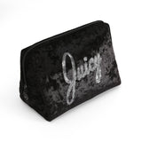 Juicy Couture Black Makeup Bag Cosmetics Organizer Travel Essentials Zip Top Wedge Crushed Velvet Sequin Logo