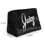 Juicy Couture Black Makeup Bag Cosmetics Organizer Travel Essentials Zip Top Wedge Crushed Velvet Sequin Logo