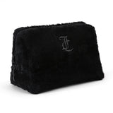 Juicy Couture Black Makeup Bag Cosmetics Organizer Travel Essentials Zip Top Wedge Faux Fur Rhinestone
