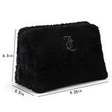 Juicy Couture Black Makeup Bag Cosmetics Organizer Travel Essentials Zip Top Wedge Faux Fur Rhinestone