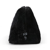 Juicy Couture Black Makeup Bag Cosmetics Organizer Travel Essentials Zip Top Wedge Faux Fur Rhinestone
